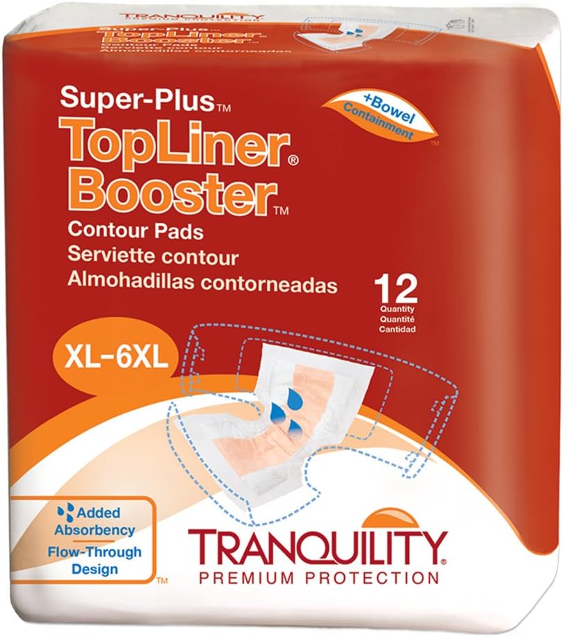 Tranquility Topliner Disposable Absorbent Booster Contour Pads For Bowel Incontinence - Super-Plus (32" X 14") - 192 Ct