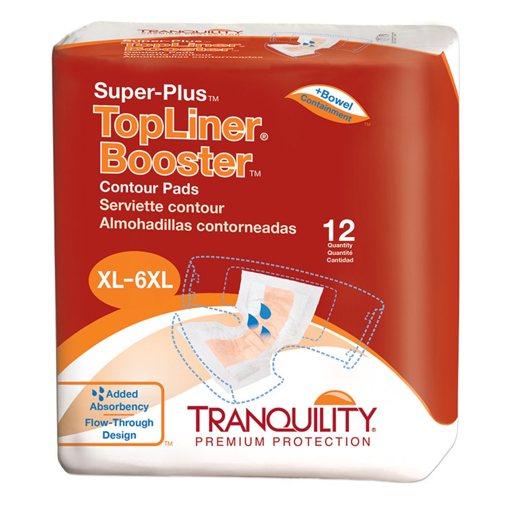 Tranquility Topliner Disposable Absorbent Booster Contour Pads For Bowel Incontinence - Super-Plus (32" X 14") - 96 Ct