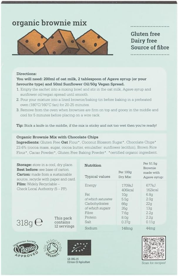 Just Wholefoods Organic Mixed Baking Kit | Vegan, Gluten & Dairy Free, Source Of Fibre | 3 X Brownie, 3 X Pancake