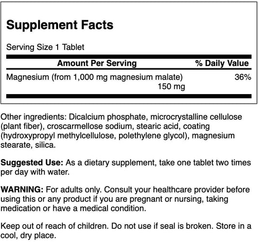 Swanson Magnesium Malate (150 Milligrams Elemental) 1000 Milligrams 60 Tabs