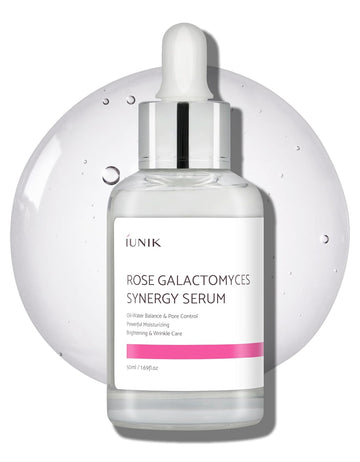 Iunik Rose Galactomyces Synergy Vegan Face Serum 1.69 Fl Oz Naturally Fermented Rose Water Hydrating Ampoule Serum Deep Moisturizing Pore Minimizing Alcohol-Free Chemical-Free Korean Skincare