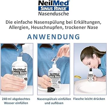 Neilmed Sinus Rinse Starter Kit With 5 Premixed Saline Packets - Large Volume Low Pressure Saline Nasal Irrigation & Moisturizing Complete System : Health & Household