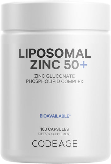 Codeage Liposomal Zinc Supplement – 3 Month Supply – One Per Day - 50 Mg Zinc Gluconate Vitamin Pills - Essential Mineral Supplements Zinc Plus Liposomal Delivery Matrix – Vegan Non-Gmo - 100 Capsules