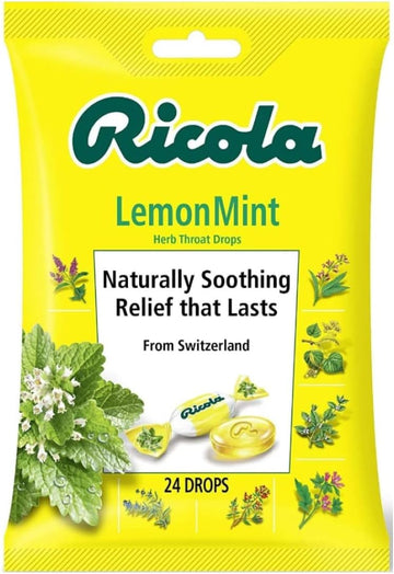 Ricola Natural Throat Drops Lemon-Mint . (Pack of 5)