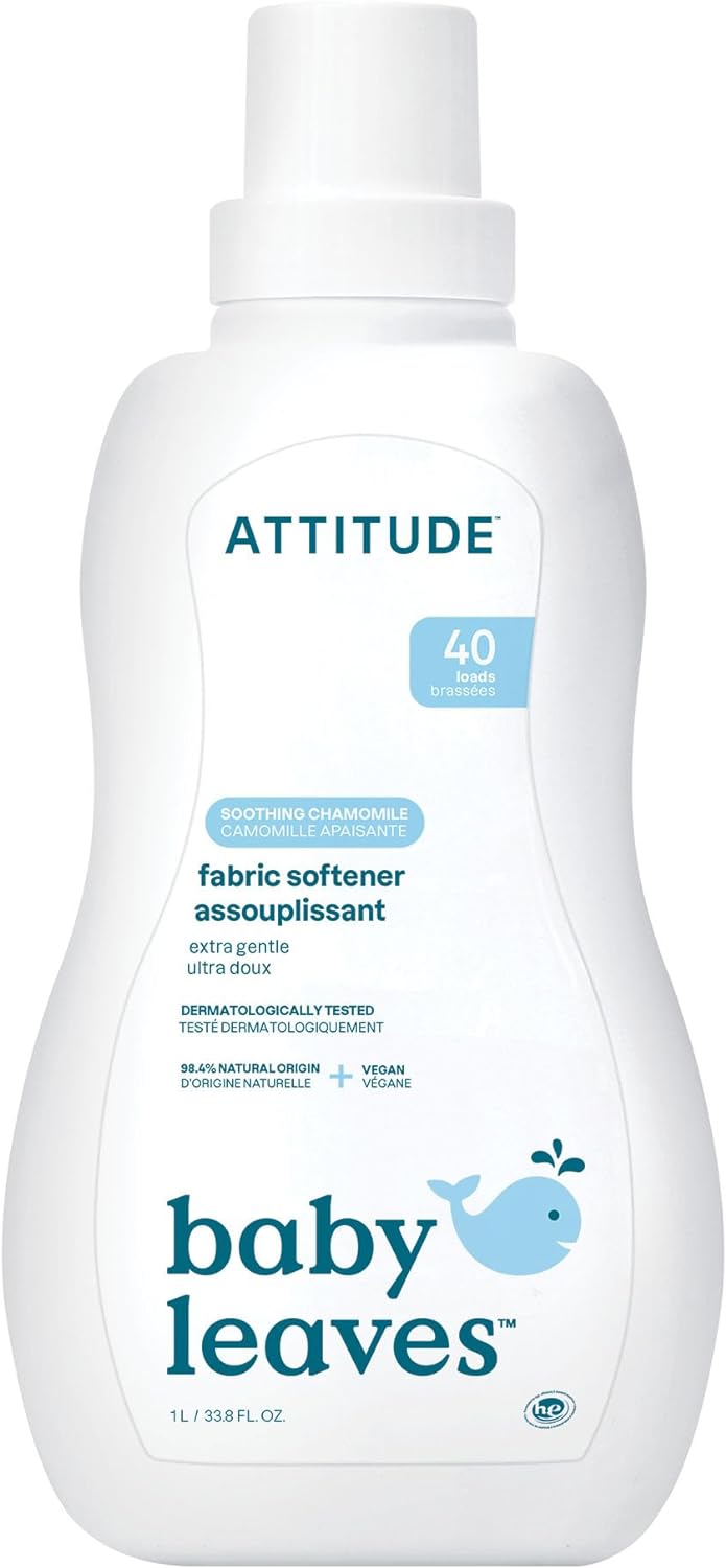 ATTITUDE Baby Fabric Softener, Plant and Mineral-Based Ingredients, HE Compatible, Vegan and Cruelty-free Laundry and Household Products, Soothing Chamomile, 40 Loads, 33.8 Fl Oz