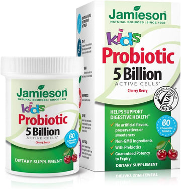 Hipamus Jamieson Chewable Probiotics For Kids | 5 Billion Cfu | Cherry Berry Flavor | Probiotic Supplement With Prebiotics For Immune Support, Childrens Probiotics Kid Tablet (60 Count)