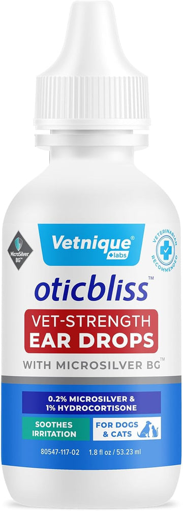 Vetnique Oticbliss Cat & Dog Ear Infection Treatment Drops - with 1% Hydrocortisone & MicroSilver BG for Dog Yeast Ear Infections - Vet Recommended Cat & Dog Ear Cleaner for Itchy Ear Relief