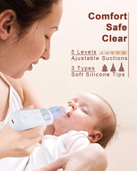 Baby Nasal Aspirator Nose Sucker: Bitjoy Electric 5 Levels Nose Suction - with Soothing Music Light and 3 Silicone Tips