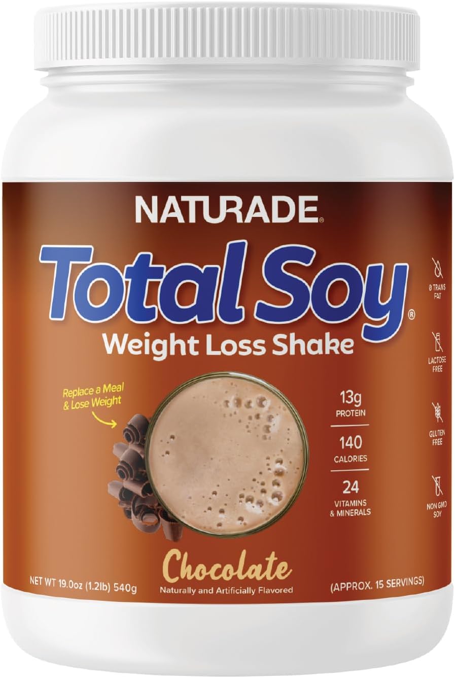 Naturade Total Soy Protein Powder - 13G Protein & 130 Calories Per Servings - Zero Trans Fat - Non-Gmo Soy - Lactose & Gluten Free - Chocolate (15 Servings)