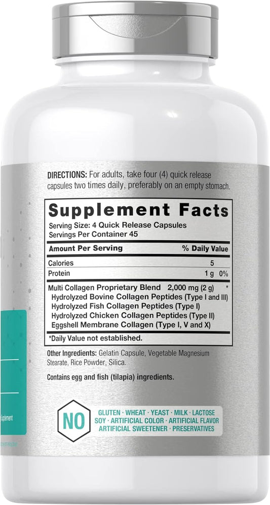 Horbäach Multi Collagen Protein 2000 Mg | 180 Capsules | Type I, Ii, Iii, V, X | Keto & Paleo Friendly, Gluten Free Supplement