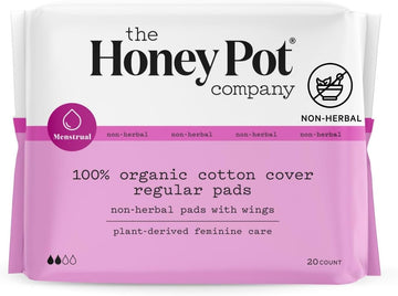 The Honey Pot Company - Non-Herbal Regular Flow Pads with Wings - Organic Pads for Women - Cotton Cover, & Ultra-Absorbent Pulp Core - Feminine Care - 20 ct