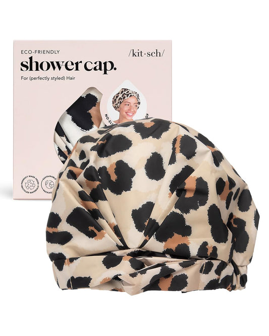 Kitsch Luxury Shower Cap for Women Waterproof - Reusable Shower Cap, Hair Cap for Shower, Waterproof Hair Shower Caps for Long Hair, Non-Slip Cute Shower Cap One Size, Chic Shower Bonnet - Leopard