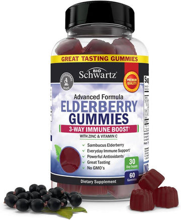 Elderberry Gummies With Zinc And Vitamin C For Adults & Kids - Natural Immune Support - Black Sambucus Elderberries - Powerful Multiminerals Supplement - Gluten-Free, Non-Gmo, Vegan Friendly, 60Ct