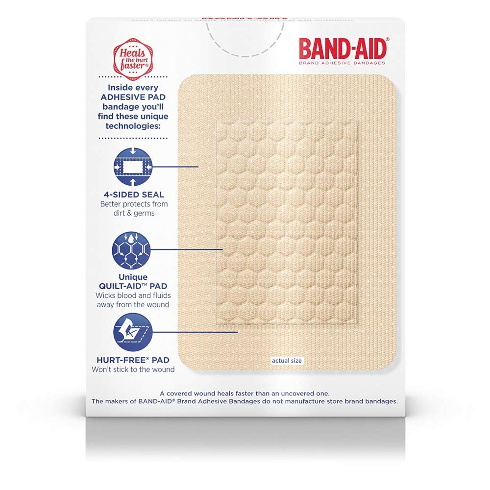 Band-Aid Brand Adhesive Bandages, Large Adhesive Pads, 10-Count Bandages (Pack of 2) : Health & Household