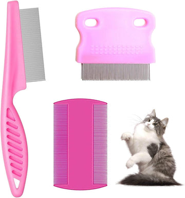 3Pcs Double Sided Nit Comb, Lice Combs, Stainless Steel Tooth Comb, Lice Removal Combs Head Lice Treatment For Adults, Kids, Dogs, Cats(Pink)
