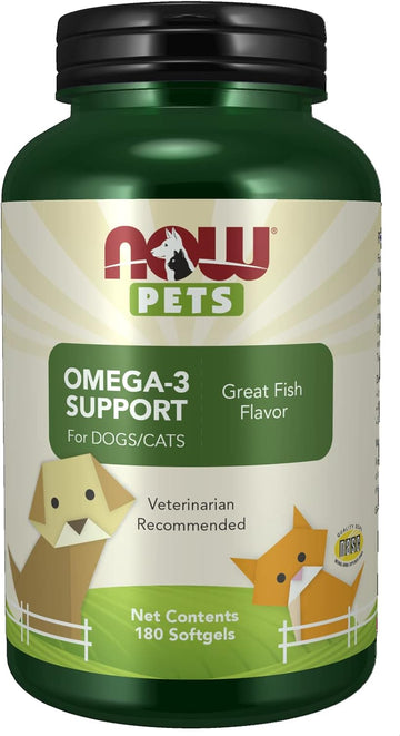 NOW Pet Health, Omega 3 Supplement, Formulated for Cats & Dogs, NASC Certified, 180 Softgels