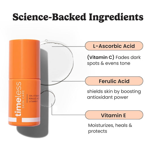 Timeless Skin Care Vitamin C Serum With Vitamin E & Ferulic Acid - Serum - For Oily & Dry Skin - Fragrance-Free - 28 Single-Use Pouches