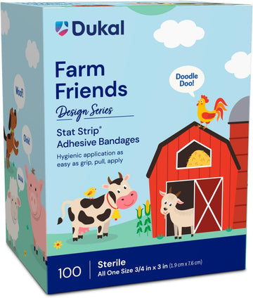 Dukal Design Series Farm Friends Adhesive Bandages With Stat Strip Technology, 3/4” X 3” (Box Of 100)
