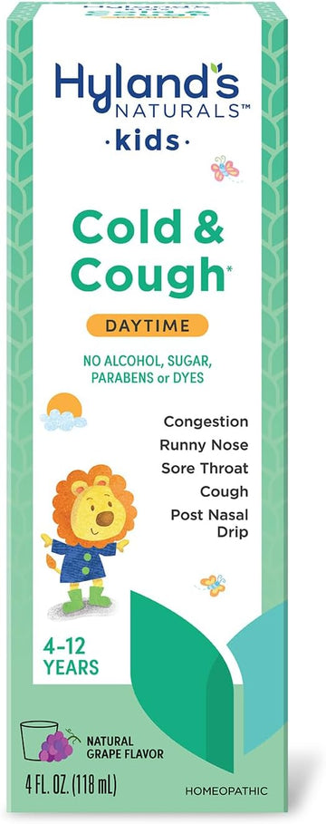 Hyland'S Kids Cold & Cough, Daytime Grape Cough Syrup Medicine For Kids Ages 4+, Decongestant, Sore Throat & Allergy Relief, Natural Treatment For Common Cold Symptoms, 4 Fl Oz