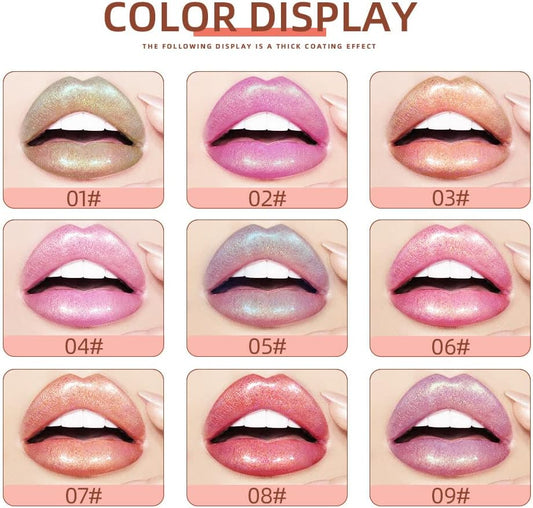 6 Pack Diamond Liquid Glitter Shimmer Lipsticks, Nonstick Cup Metallic Lip Gloss Set Lips Cosmetic For Women Girls