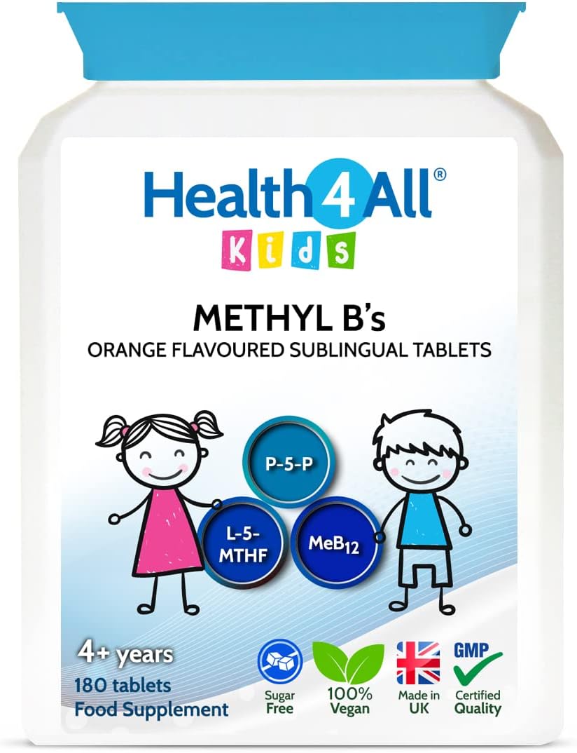 Health4All Kids Methyl B's 180 Tablets for Children for Stress & Mood Support. Sublingual Vegan pre-methylated B12 Methylcobalamin, 5-Methylfolate and Vitamin B6 P-5-P
