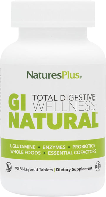 Natures Plus Gi Natural Total Digestive Wellness - 90 Bi-Layered Tablets, Pack Of 2 - With L-Glutamine, Probiotics, Prebiotics & Enzymes - Gluten Free - 60 Total Servings