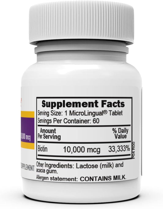 Superior Source Biotin 10000 mcg. Under The Tongue Quick Dissolve MicroLingual Tablets, 60 Count, Supports Healthy Hair, Skin, and Nail Growth, Helps Support Energy Metabolism, Non-GMO