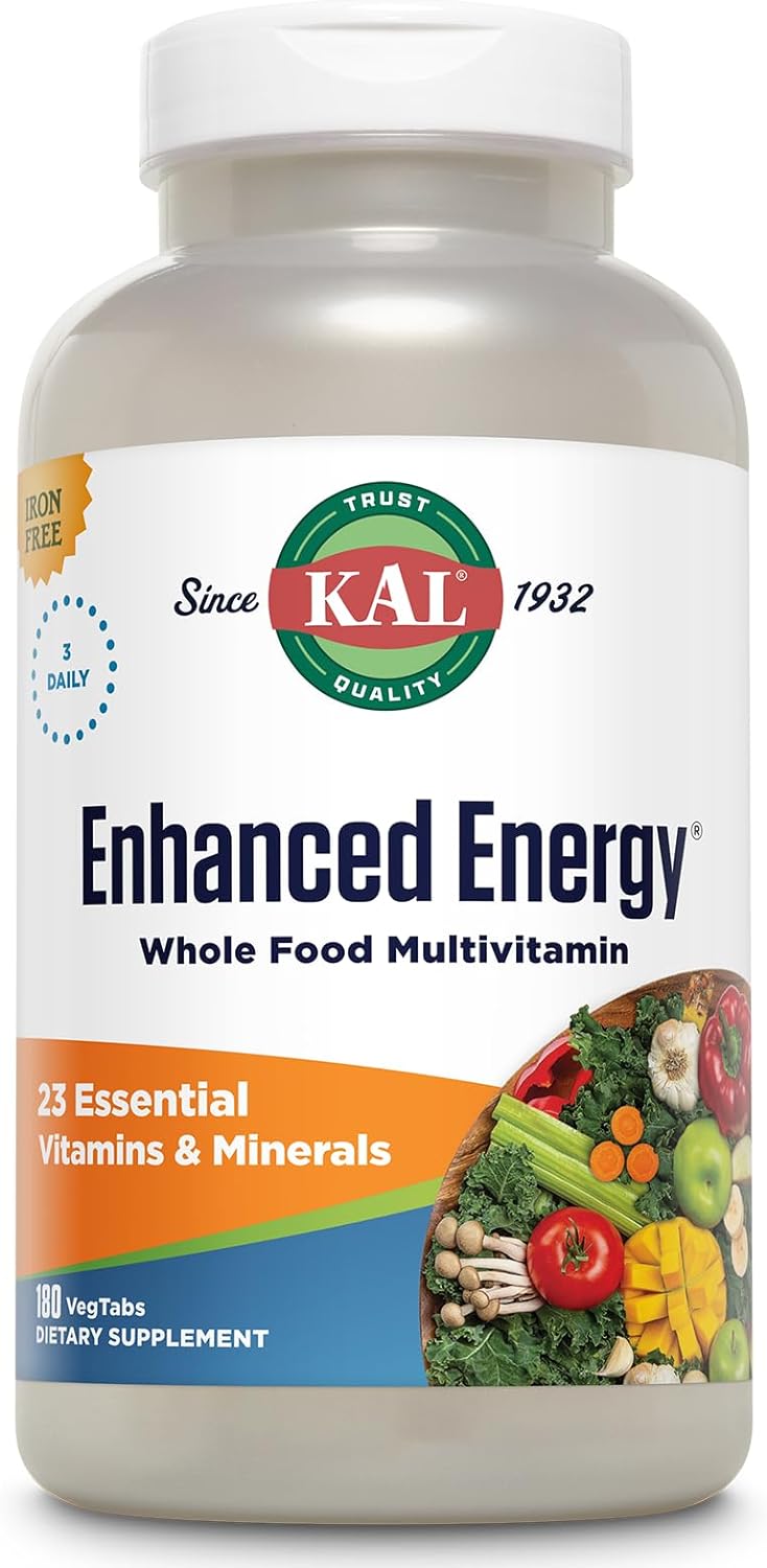 KAL? Enhanced Energy Multivitamin | Whole Food Based Vitamins & Minerals w/ Antioxidants, Digestive Enzymes & Natural Carotenoids | 180 Capsules