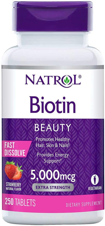 Natrol Biotin 5000 mcg, Strawberry avor, Fast Dissolve Tablets, Extra Strength, 250 Count