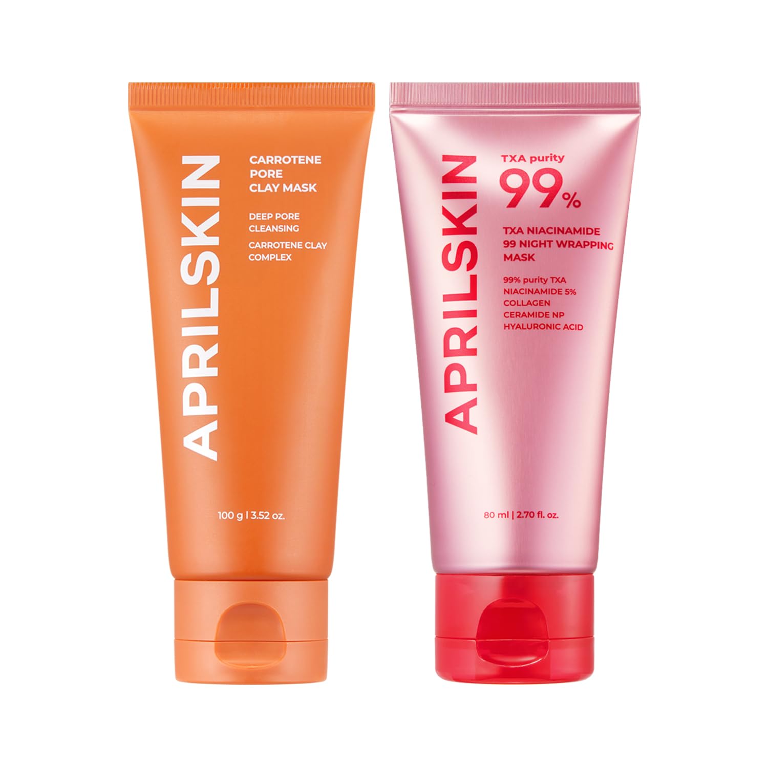 Aprilskin Pore Care & Overnight Glow Mask Duo: Carrotene Ipmp 3-Min Quick Dry Pore Caring Clay Mask And Txa Niacinamide 99 Overnight Wrapping Mask