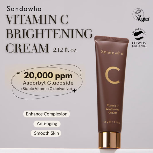 Skincure Vitamin C Cream - Korean Skincare Vegan Face Moisturizer With 2% Ascorbyl Glucoside For Radiant Glow, Hydration & Anti-Aging Care, 2.03 Oz