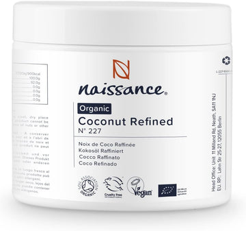 Naissance Organic Refined Coconut (Solid) Oil (#227) 250g - Pure, Natural, Certified Organic, Cruelty Free, Vegan - Moisturising & Hydrating - Ideal for Aromatherapy, Skincare, Haircare & DIY Beauty