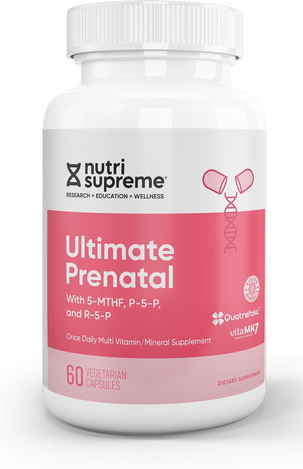 Nutri Supreme Prenatal Vitamin, Prenatal Vitamins Supplement For Women With Highly Absorbable Methyl Folate, One Per Day Prenatal Multivitamin With Iron, Kosher, Capsules, 60 Count