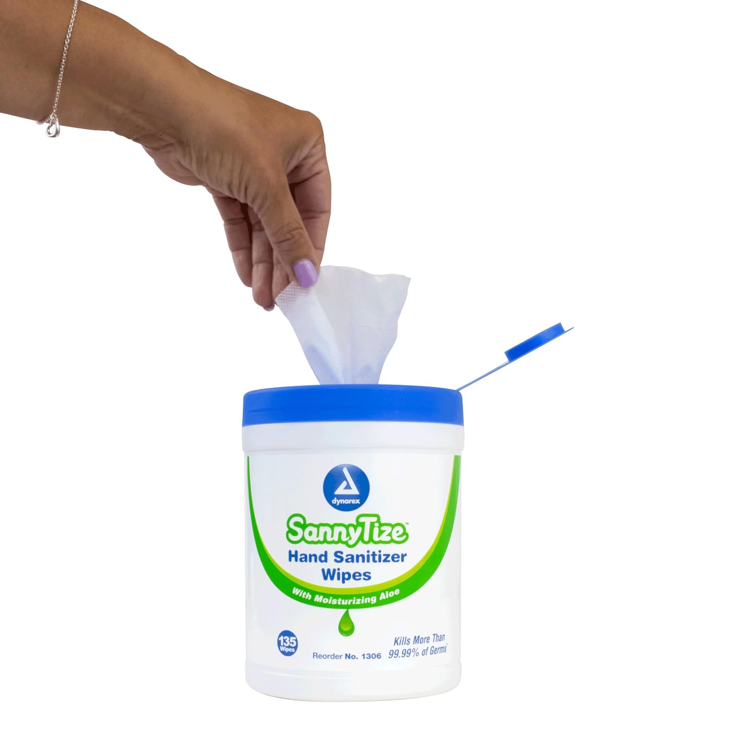 Dynarex SannyTize Hand Sanitizer Wipes, Convenient Canister of Moisturizing Hand Wipes Infused with Aloe Vera & Eliminates 99% of Common Germs, 12 Canisters of 135 SannyTize Hand Sanitizer Wipes : Health & Household