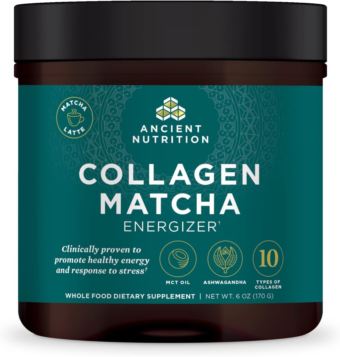 Ancient Nutrition Matcha Powder With Collagen, Collagen Matcha With Mcts & Ashwagandha For Energy, Metabolism, Skin, Hair, And Gut Health, 20 Servings