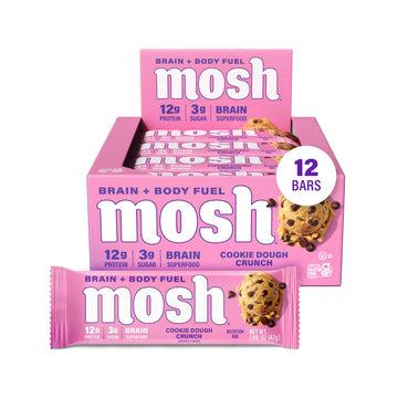 Mosh Cookie Dough Crunch Keto Protein Bars, High Protein, Gluten Free, Brain Healthy Snack With Ashwagandha And Lions Mane, 12 Count