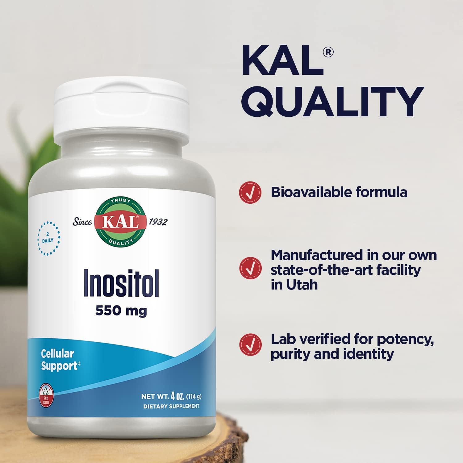 KAL Inositol Powder 550mg, Brain Health, Nervous System & Mood Support Supplement, Cellular Health Support, Enhanced Absorption Formula, Easy to Mix, Approx. 207 Servings, 4oz : Health & Household