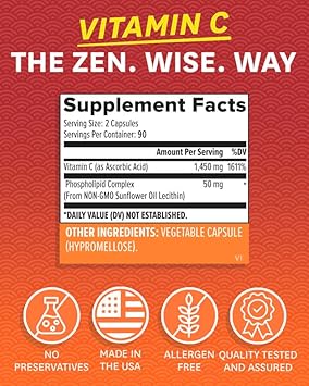 Zenwise Health Liposomal Vitamin C Supplement, 1500 Mg Enhanced Absorption Organic Vitamin C Liposomal For Antioxidant, Immune, Natural Energy Boost, And Skin Care Support - 180 Ct