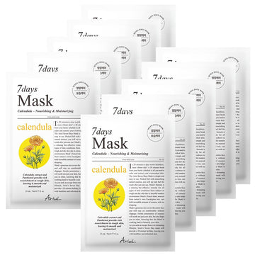 Ariul Sheet Mask New Seven Days Daily Care Essential Mask 10 Pack (Calendula P) Regeneration, Nutrition | Korean Skincare Facial Moisturizing