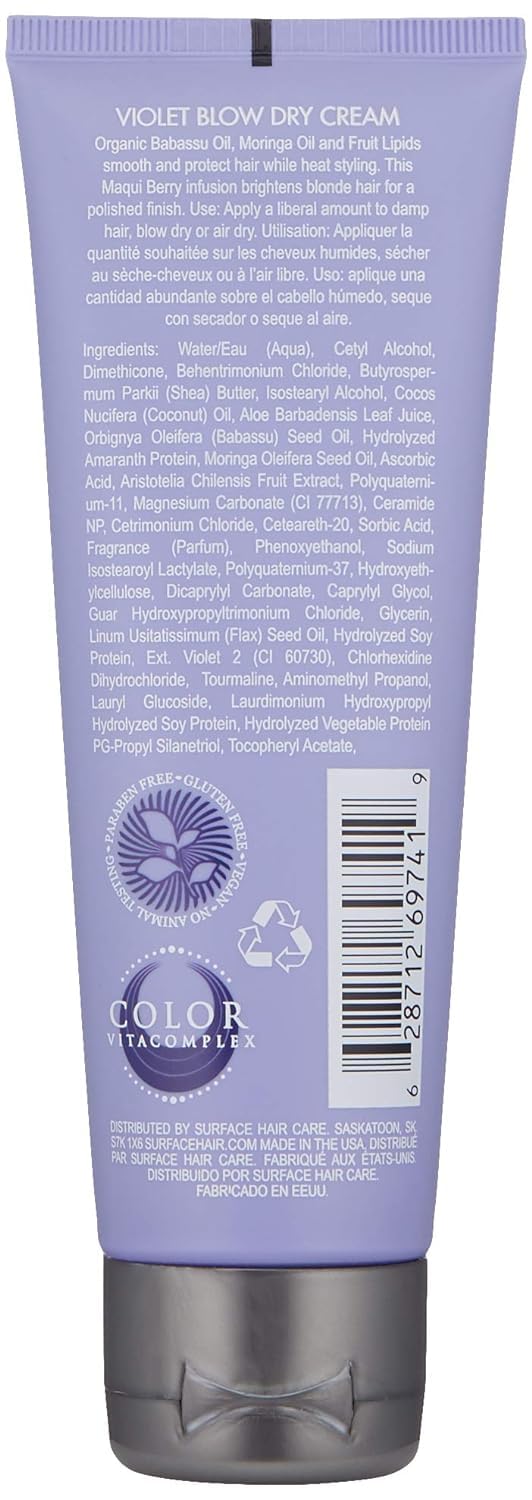 Surface Hair Violet Blow Dry Cream, Brighten, Smooth And Protect From Heat, 4 Fl. Oz