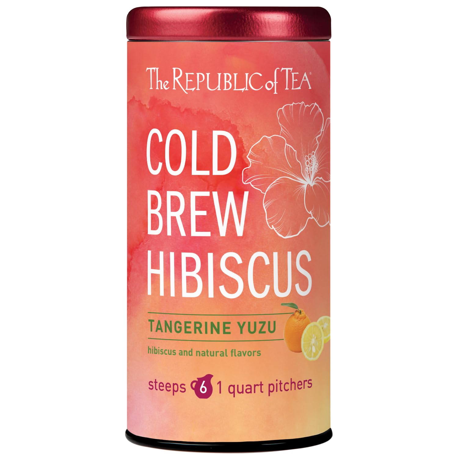 The Republic Of Tea – Cold Brew Hibiscus Tangerine Yuzu Iced Tea, Large Herbal Iced Tea Pouches, Steeps Six One-Quart Pitchers