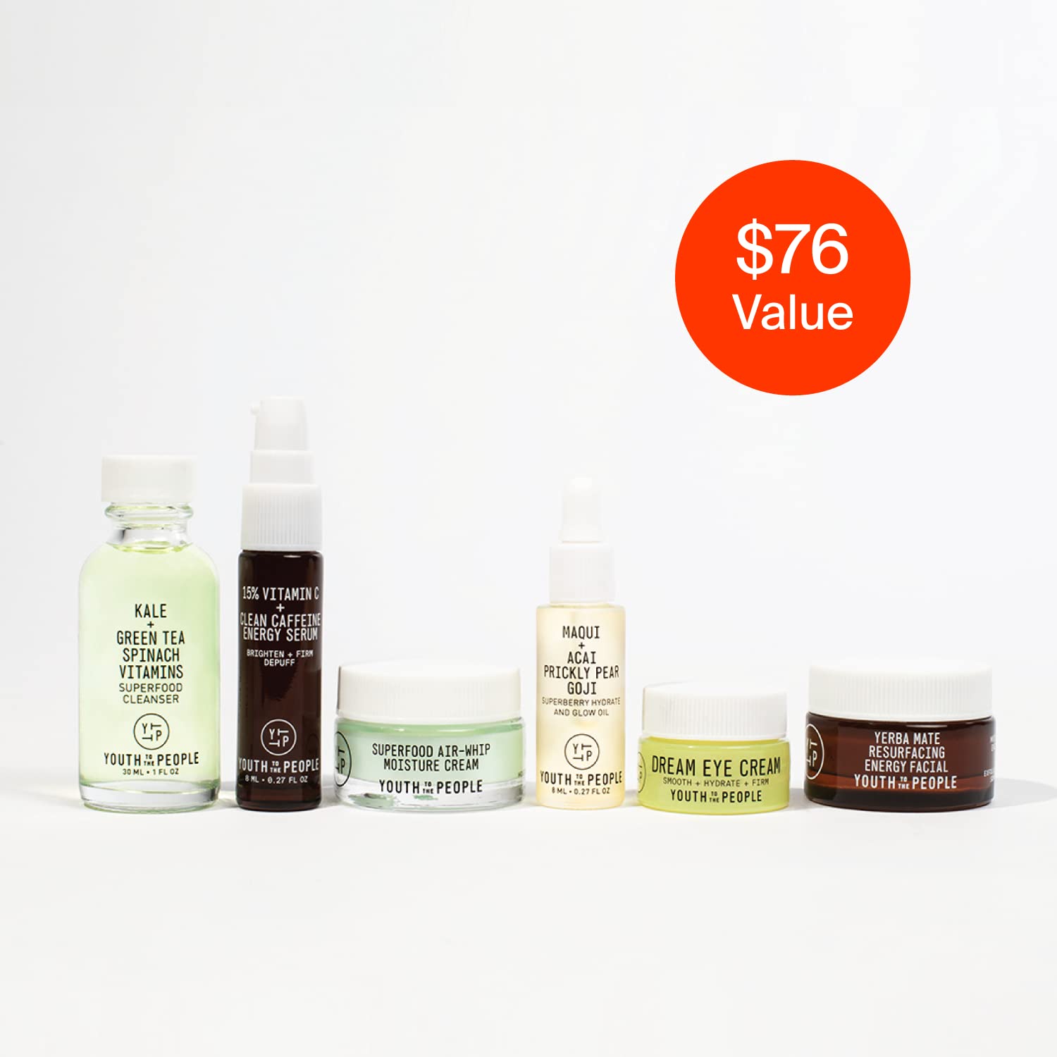 Youth To The People Youth System Set, 6-Pc Superfood Antioxidant Skincare Giftset, Mini Travel Cleanser, Dewy Face Oil, Hydrating Moisturizer, Brightening Serum, Exfoliating Facial Mask, And Eye Cream