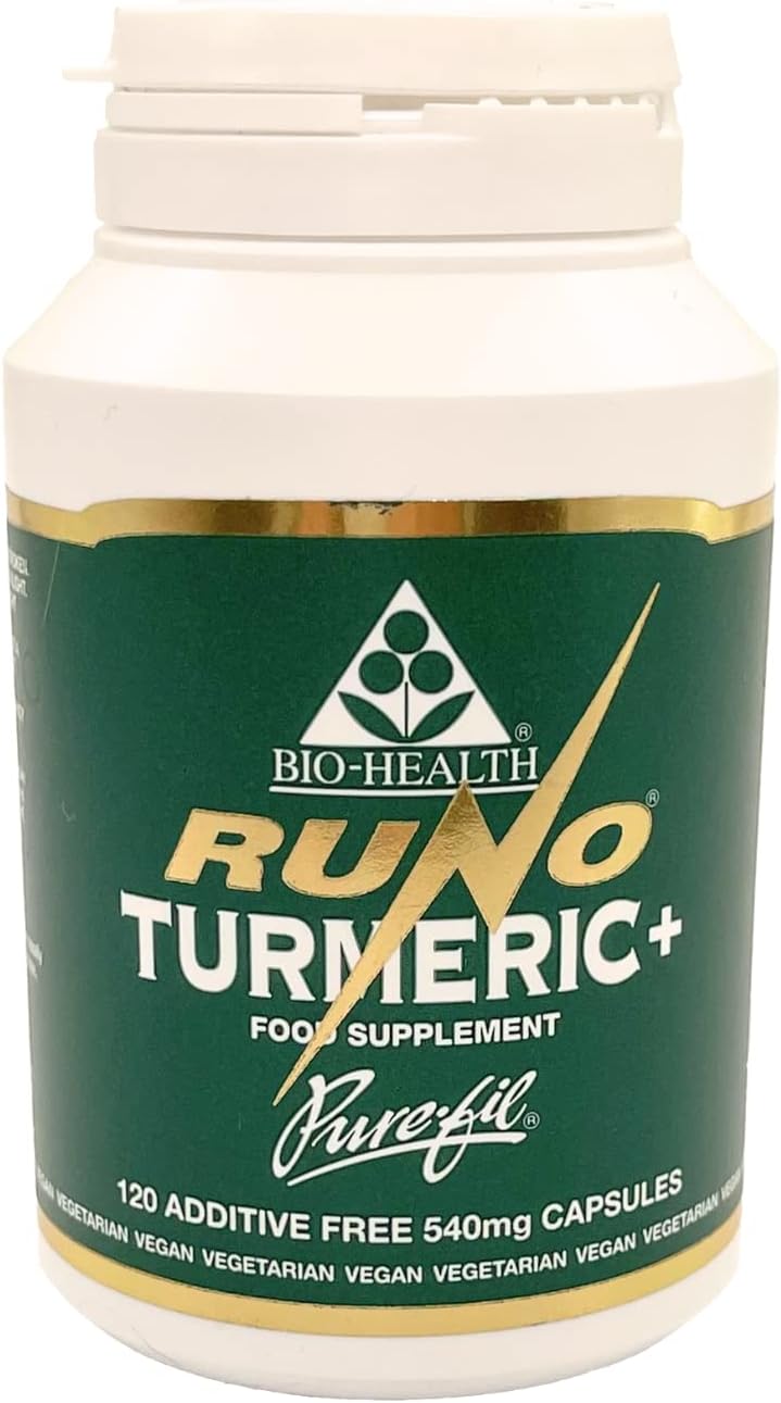 Bio-Health Runo Turmeric+ Food Supplement with Black Pepper to Enhance Curcumin Absorbtion, Supports Joint Health and Flexibility and Genreal Health, Suitable for Vegans and Vegetarians, 120 Capsules : Amazon.co.uk: Health & Personal Care