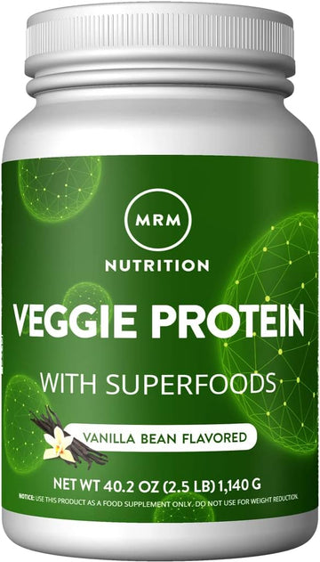 MRM - Veggie Protein Powder, Protein Source for Vegans, Gluten-Free & Preservative-Free, Non-GMO Verified - Vanilla - 2.5 lbs