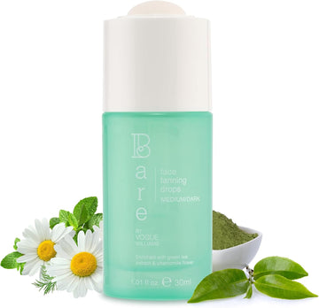 Bare By Vogue Face Tanning Drops - Medium/Dark, Customisable Sun-Kissed Glow - Infused With Green Tea, Chamomile, And Pomegranate Extract - For Smooth, Hydrating & Radiant Skin (30Ml)