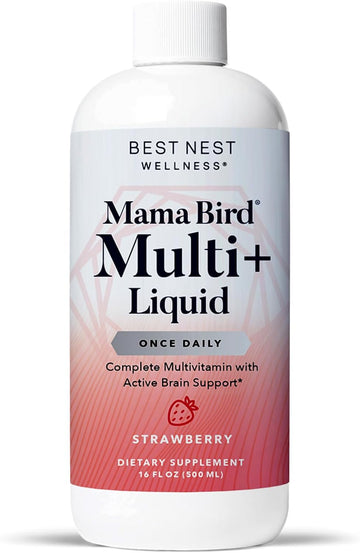 Best Nest Wellness Mama Bird Liquid Prenatal Vitamin, Methylated Prenatal Vitamins, Organic Fruit Blend, Vegan, Methylfolate (Folic Acid For Pregnant Women), Strawberry Flavor, 16 Oz
