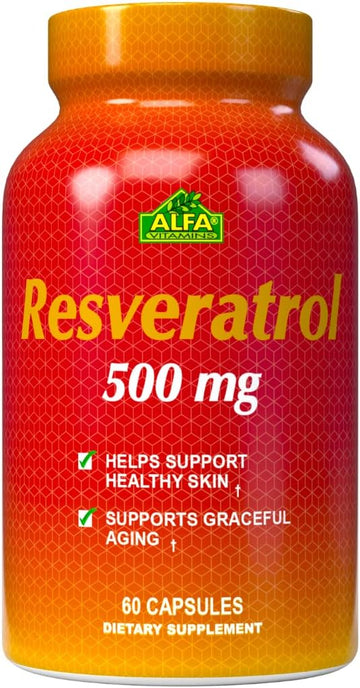 Resveratrol 1000mg by Alfa Vitamins - Powerful Antioxidant, Helps prevent cell damage - Supports Brain Function, Cardiovascular Health, Metabolism, anti-aging effects - 60 Capsules
