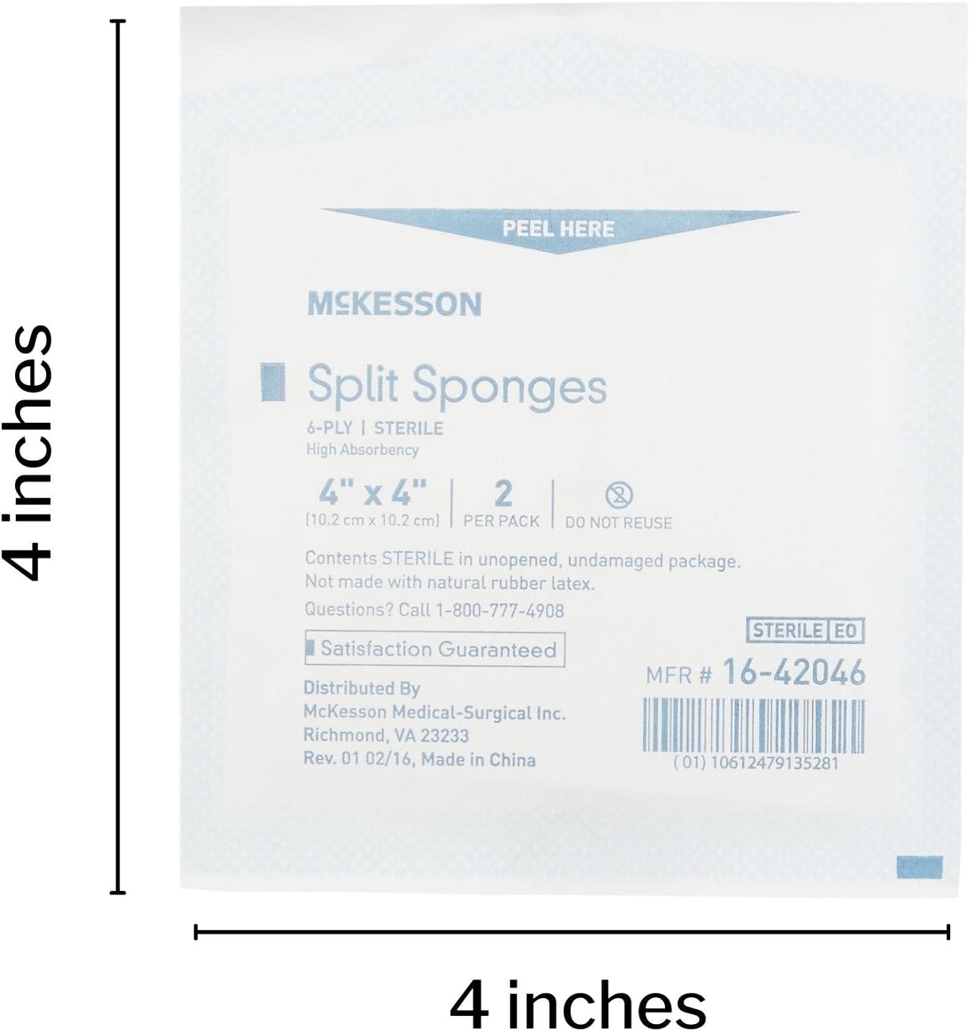 McKesson Split Sponges High Absorbency, 6-Ply Sterile, I.V. and Tracheostomy Dressings, Polyester / Rayon Blend, 4 in x 4 in, 2 Per Pack, 300 Packs, 600 Total : Health & Household