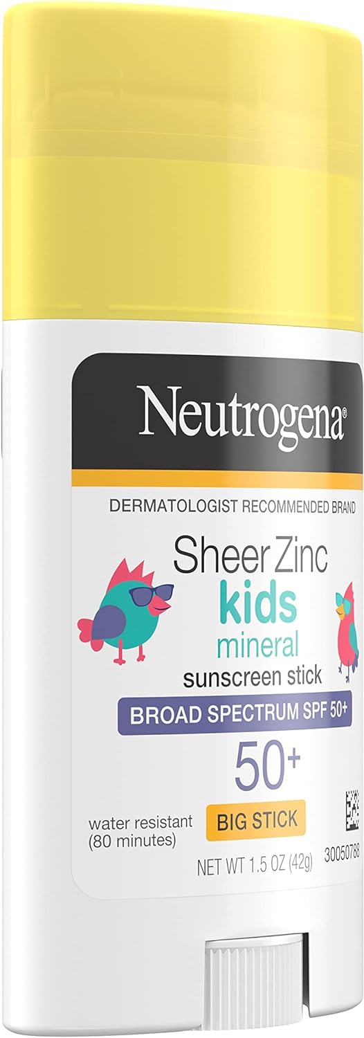 Neutrogena Sheer Zinc Oxide Kids Mineral Sunscreen Stick, Broad Spectrum SPF 50+ & UVA/UVB Protection & Water Resistant with Residue-Free, No-Mess Application, Oil- & Paraben-Free, 1.5 oz : Beauty & Personal Care