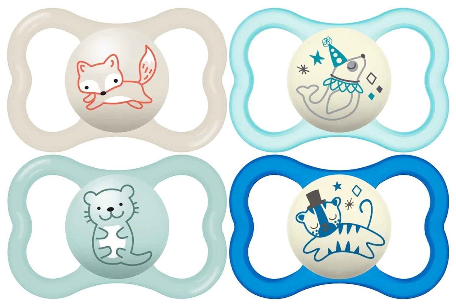 Mam Air Night & Day Baby Pacifier, For Sensitive Skin, Glows In The Dark, 6-16 Months, Baby Boy, 4 Count